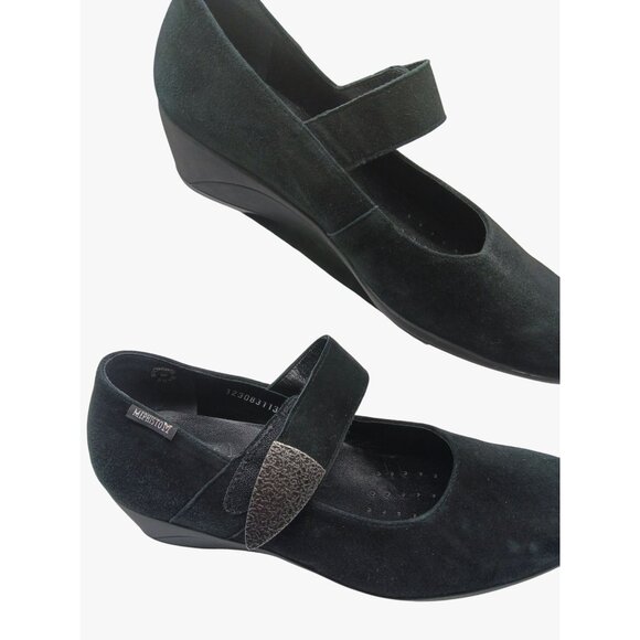 Mephisto Kimona Black Suede Mary Jane Wedge Shoes Womens Size 8.5 Adjustable - Picture 2 of 15